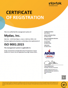 Mydax Certified ISO 9001:2015 Quality Management System for Temperature Control Chiller Systems