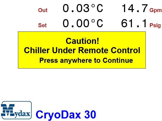 Opdax 303 Process Cooling Chiller Controller Main Display Page - CryoDax 30